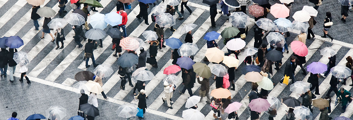 people holding umbrellas crossing road on rainy day 